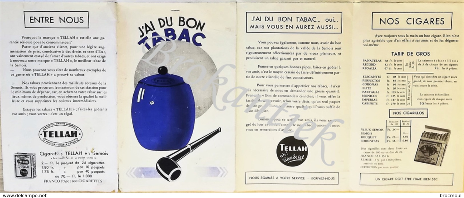 TELLAH Tabac Du Semois ,depliant/affiche Avec Les Différents Tabacs Cigares,Cigarettes,Pipes DOHANNAIS CORBION +/- 1921 - 1900 – 1949