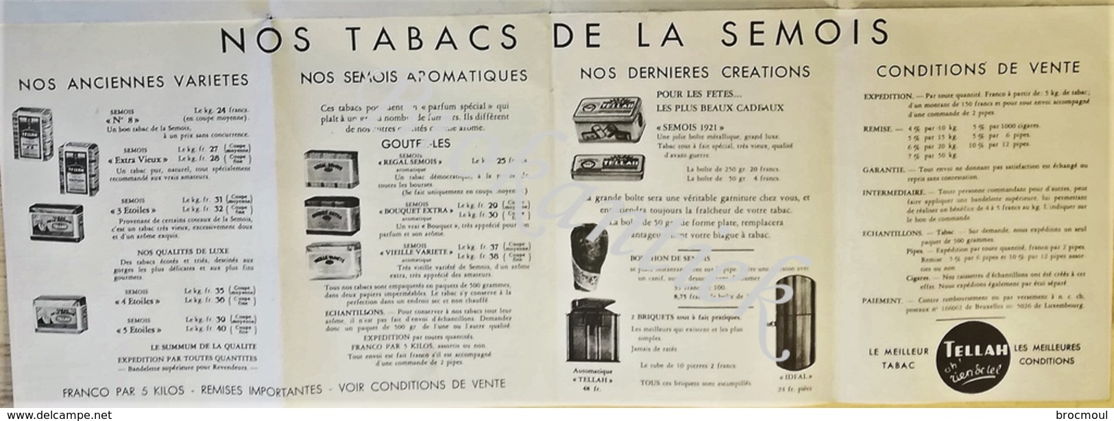 TELLAH Tabac Du Semois ,depliant/affiche Avec Les Différents Tabacs Cigares,Cigarettes,Pipes DOHANNAIS CORBION +/- 1921 - 1900 – 1949