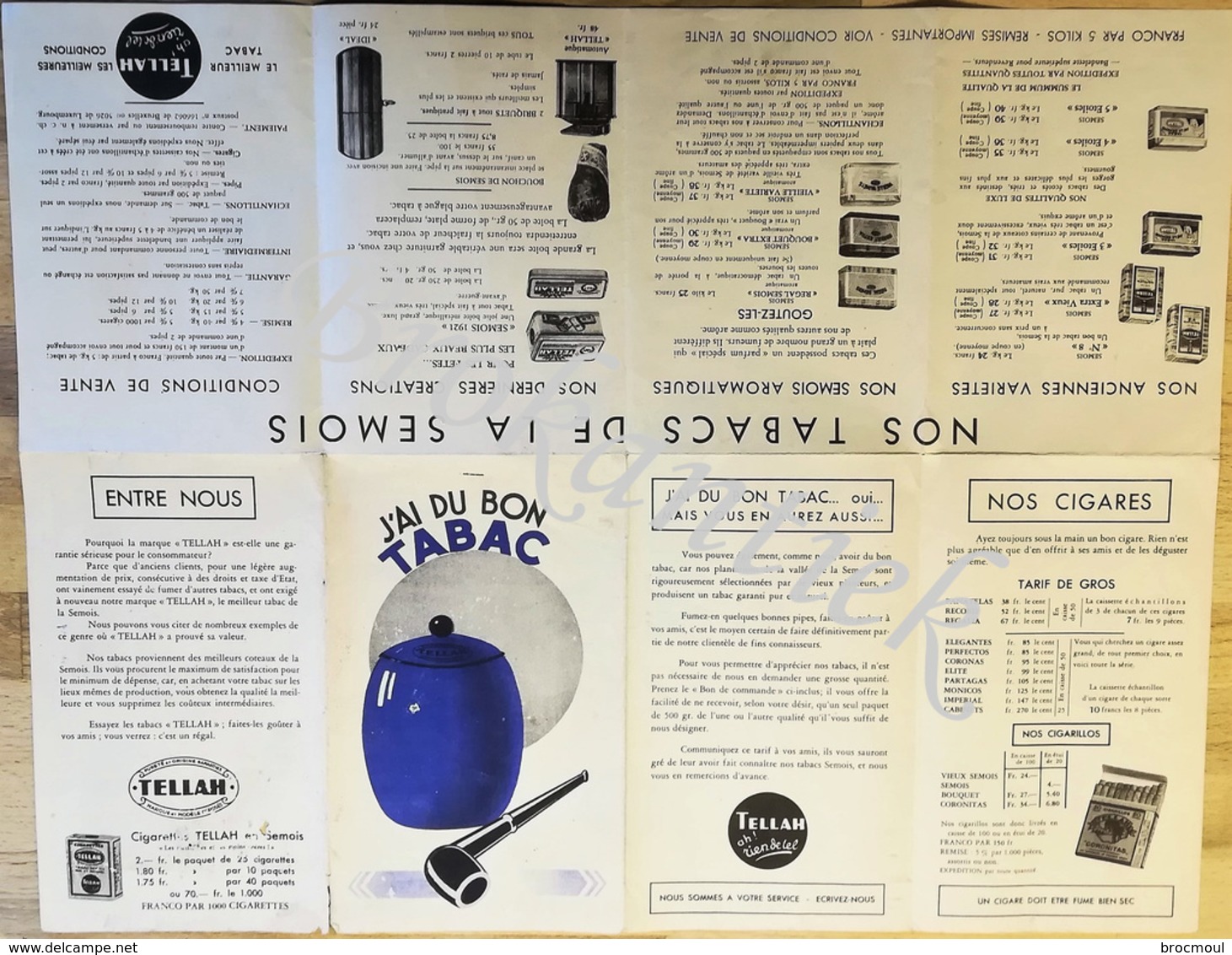 TELLAH Tabac Du Semois ,depliant/affiche Avec Les Différents Tabacs Cigares,Cigarettes,Pipes DOHANNAIS CORBION +/- 1921 - 1900 – 1949