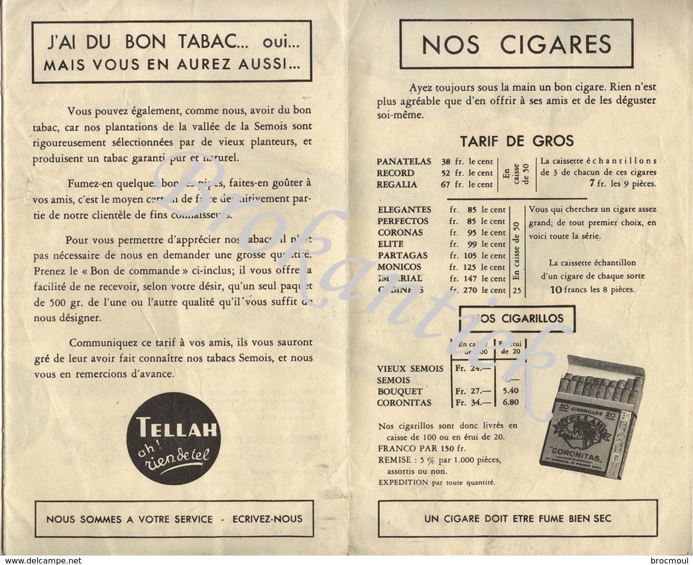 TELLAH Tabac du Semois ,depliant/affiche avec les différents Tabacs Cigares,Cigarettes,Pipes DOHANNAIS CORBION +/- 1921