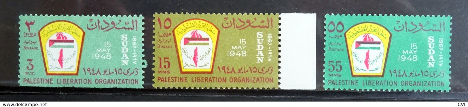 Sudan 1967 SG269-71/Mi.236-238 Palestine Liberation Organisation (PLO) Flag, Mint Never Hinged MNH. - Sudan (1954-...)