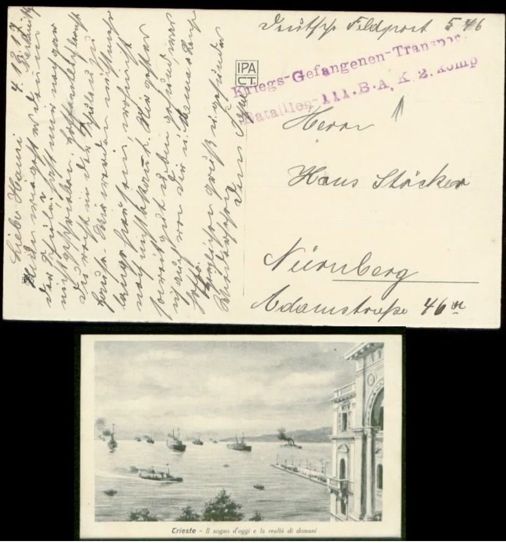 S7491 - DR Feldpost Postkarte Schiffe Trieste : Gebraucht Kriegsgefangenen Transport Battaillon 111 Galizien - Nürnberg - Briefe U. Dokumente