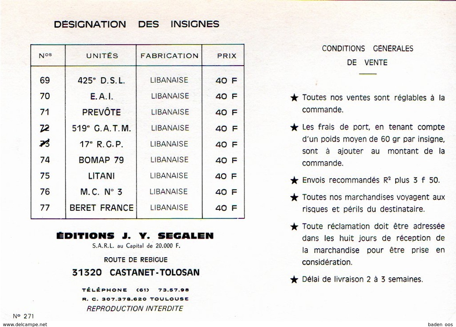 Carte Insignes Liban - Hueste