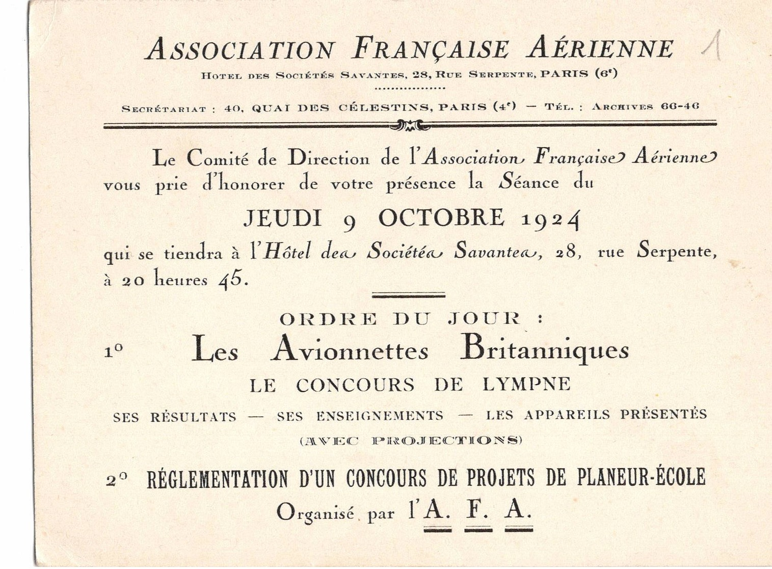 AVIATION: Asociation Française Aérienne- Mars 1922 . Thème  "les Avionettes Britanniques, Projet Planeur école" - Non Classés