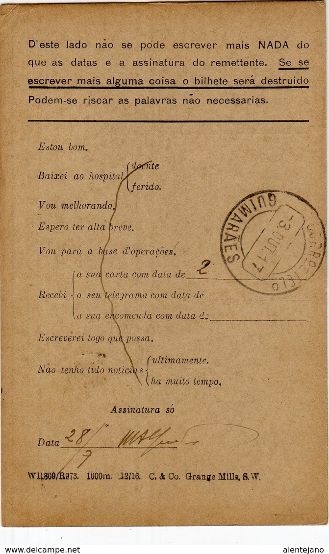 Portugal 28-IX-1918 - Bilhete Postal Serviço De Campanha - C.E.P - Corpo Expedicionário Português - Briefe U. Dokumente