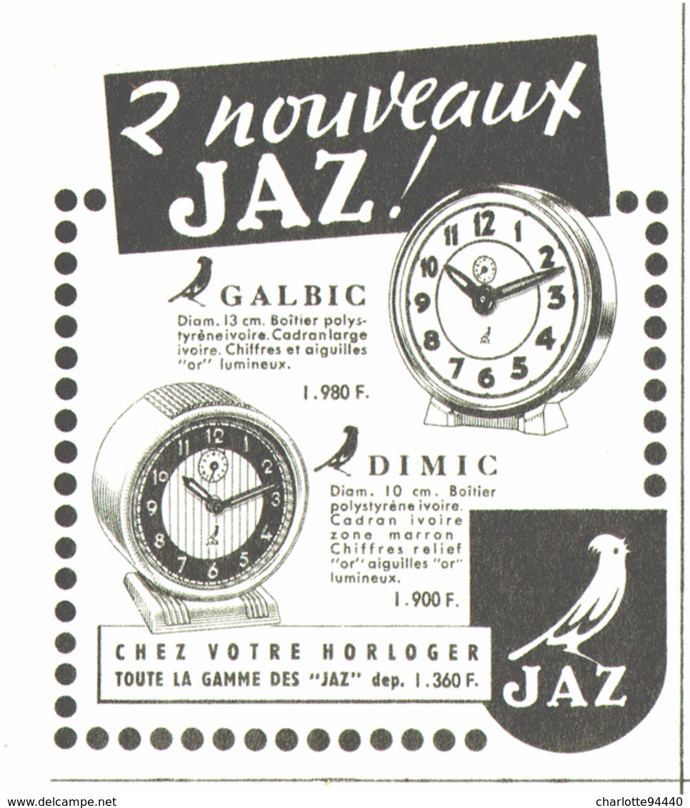 PUB REVEIL  " GALBIC Et  DIMIC " De " JAZ "  1955 (1) - Réveils