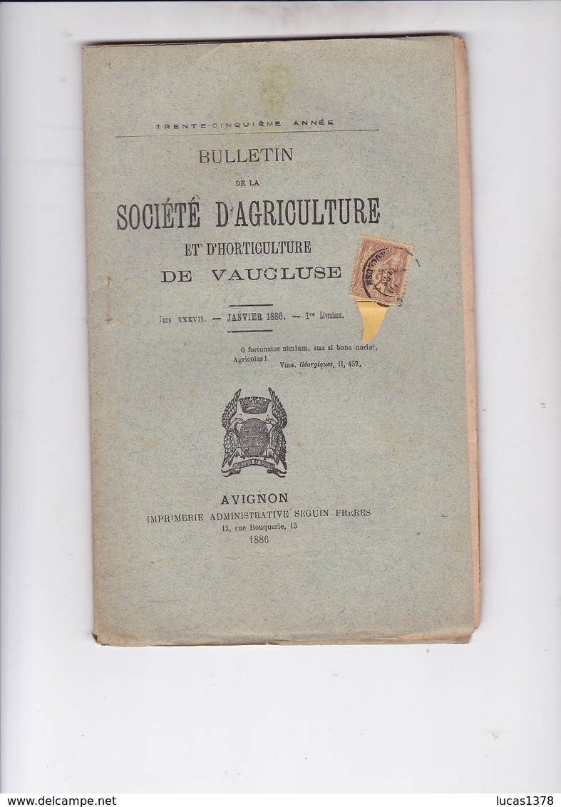 2 CENTIMES SAGE SUR BULLETIN SOCIETE AGRICULTURE DU VAUCLUSE 1896 - Journaux