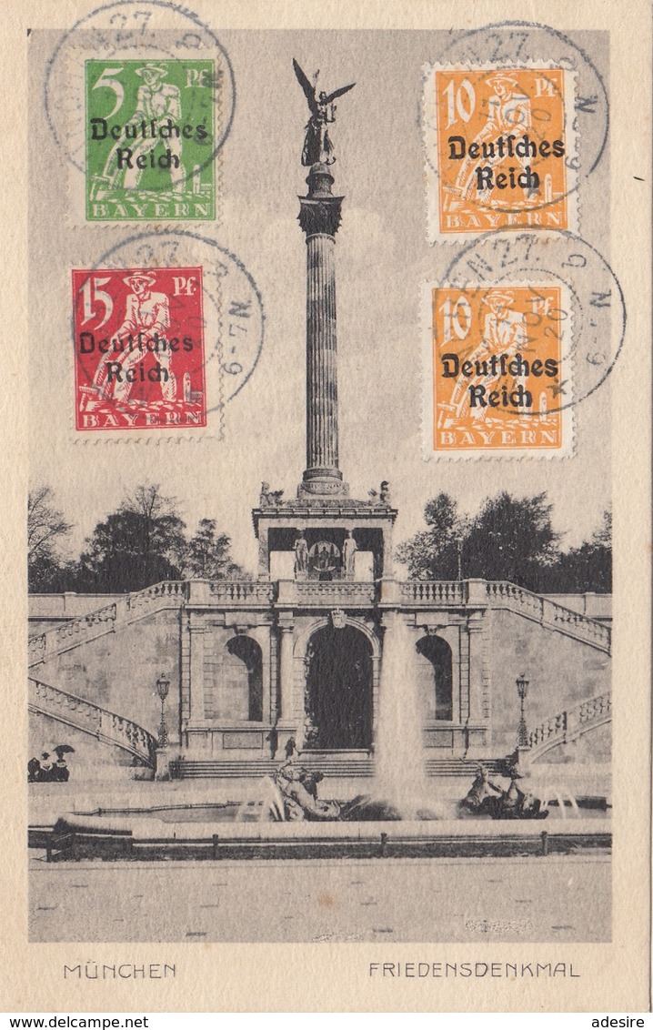 RRR! MÜNCHEN - Friedensdenkmal, Karte Gel.1920, Seltene 4 Fach Frankierung Auf Vorderseite - München