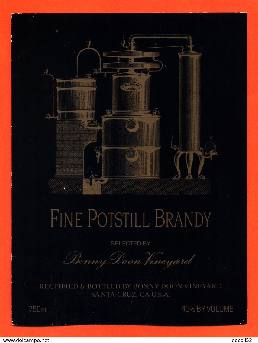 étiquette De Fine Potstill Brandy Bonny Dioon Vineyard à Santa Cruz - 75 Cl - Alambic - Whisky