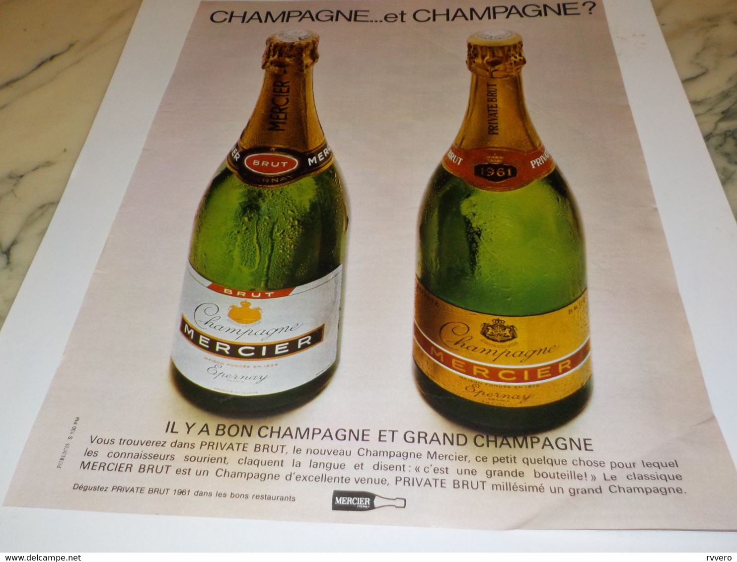 ANCIENNE PUBLICITE LE CHAMPAGNE MERCIER 1968 - Alcools