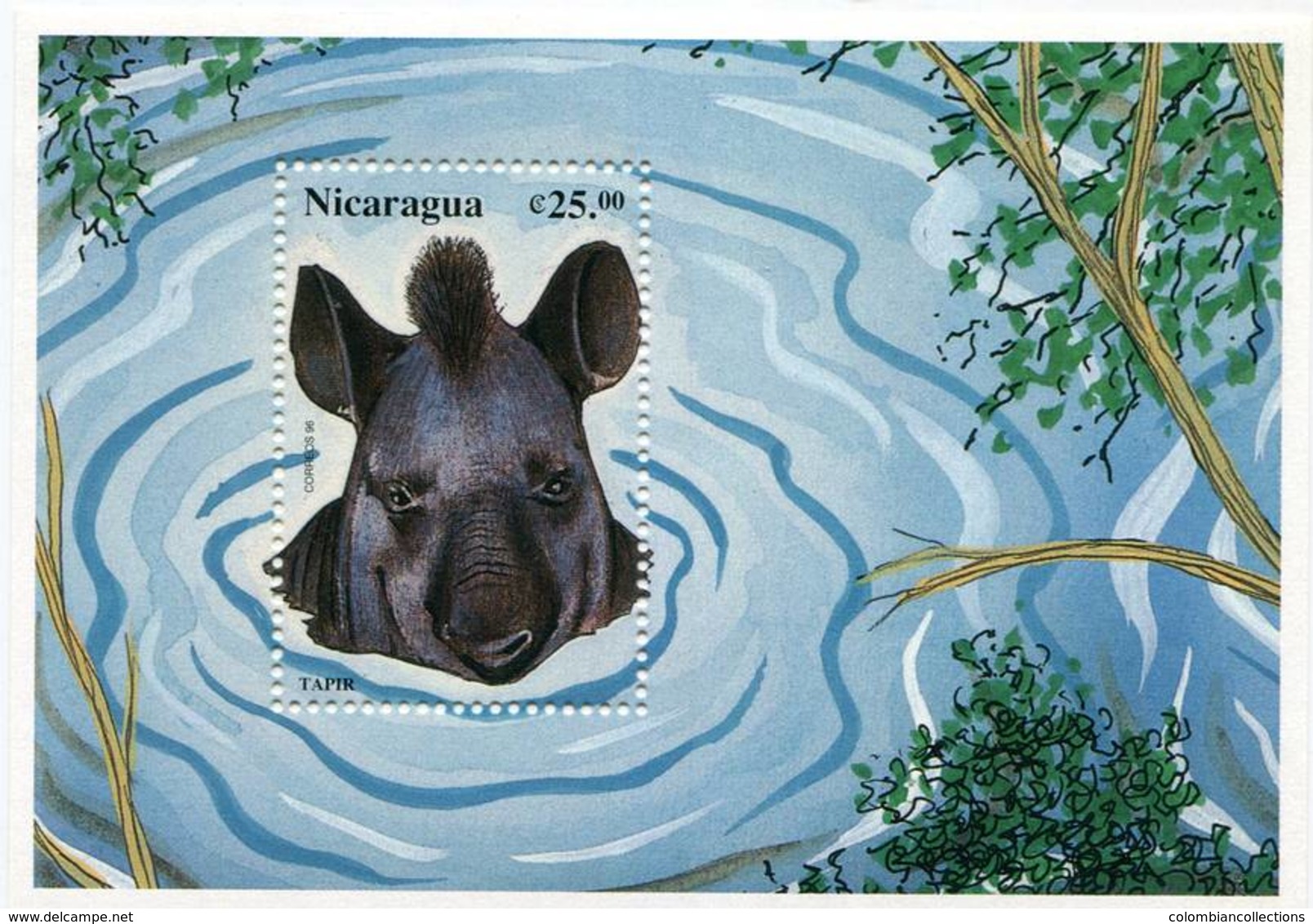 Lote 1996-3, Nicaragua, 1996, HF, SS, Fauna, Tapir, Anta - Nicaragua