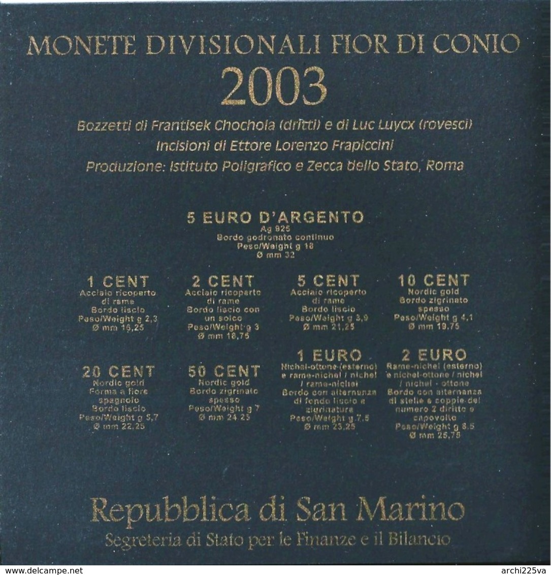 2003 San Marino - DIVISIONALE FDC - N.° 9 Pezzi In Euro Con 5 &euro; Argento Argent Silver - Allegoria - Confezione (4 F - San Marino