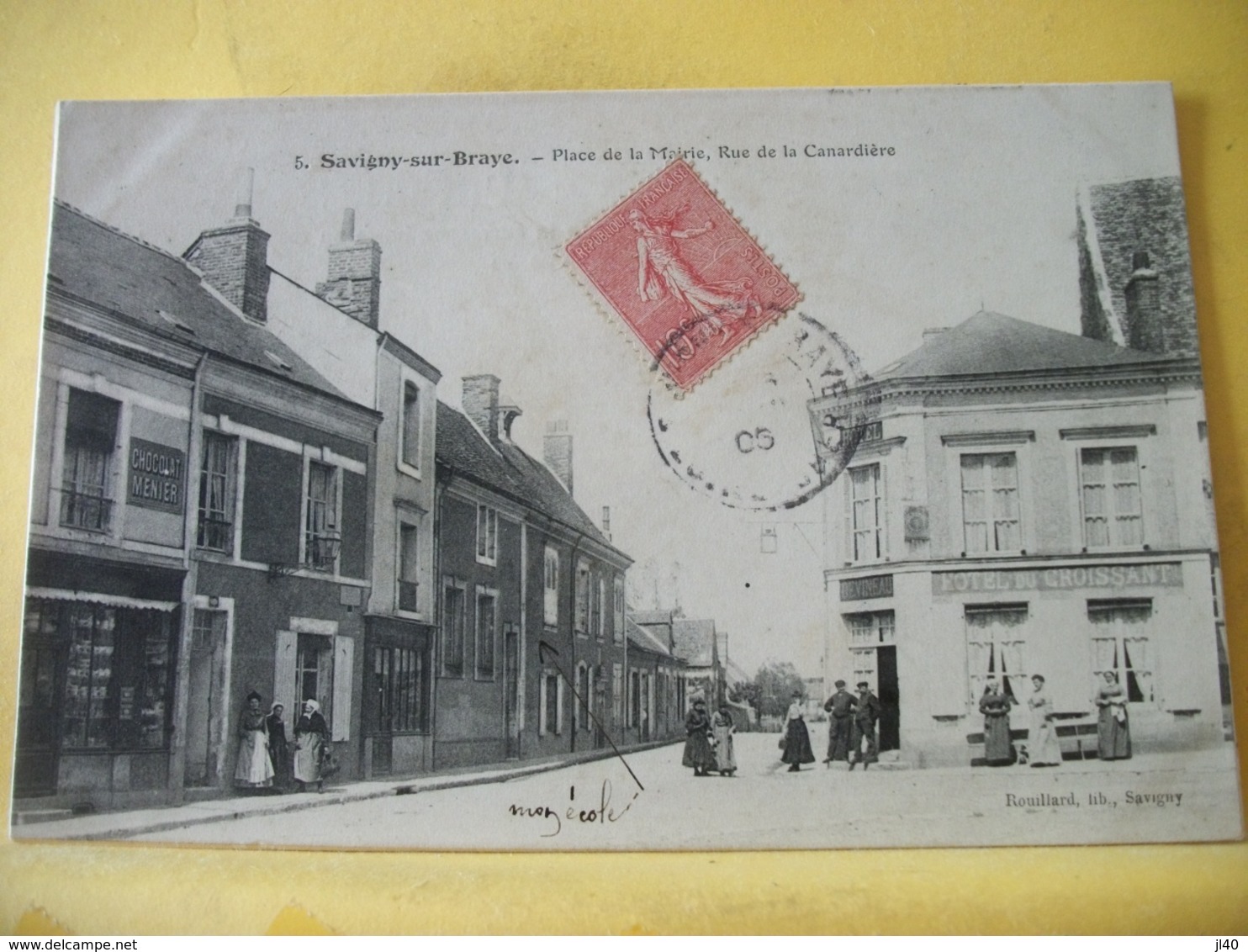 M2 7140 RARE CPA 1906 - 41 SAVIGNY SUR BRAYE. PLACE DE LA MAIRIE RUE DE LA CANARDIERE - ANIMATION. COMMERCES - Autres & Non Classés