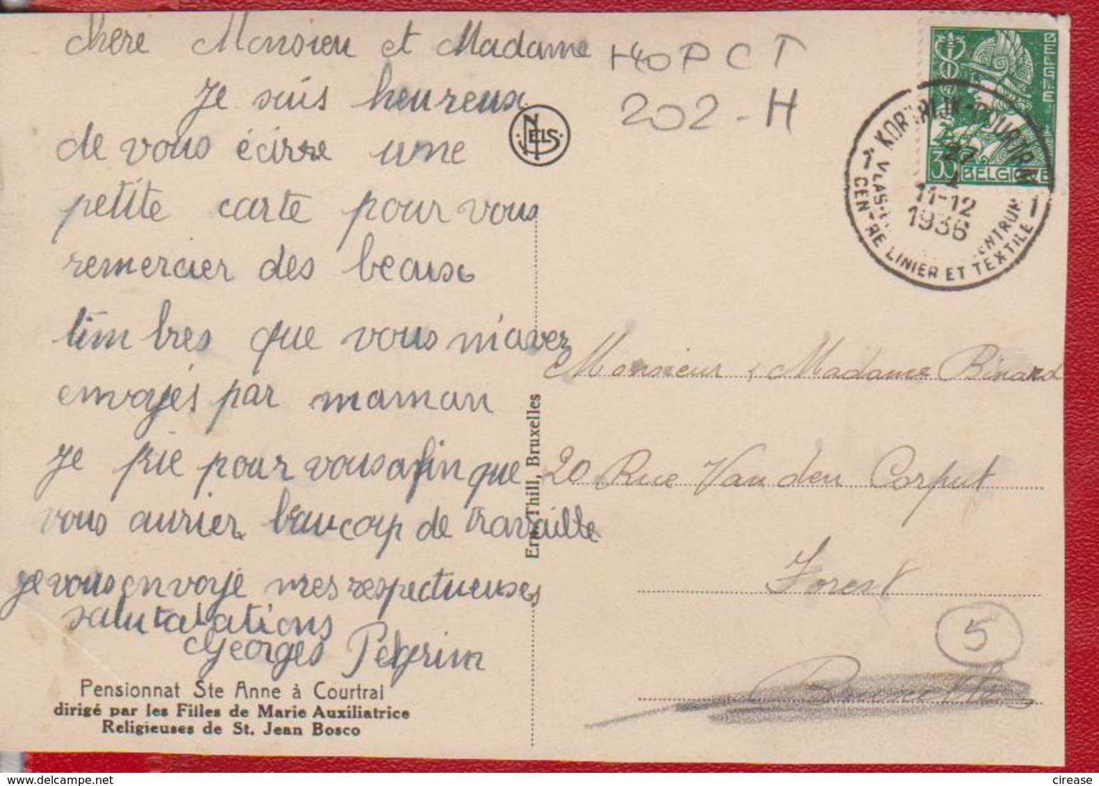 PENSIONAT STE. ANNE A COURTRAI DIRIGE PAR LES FILLES DE MARIE AUXELIATRICE BELGIUM BELGIE POSTCARD 1936 - Autres & Non Classés