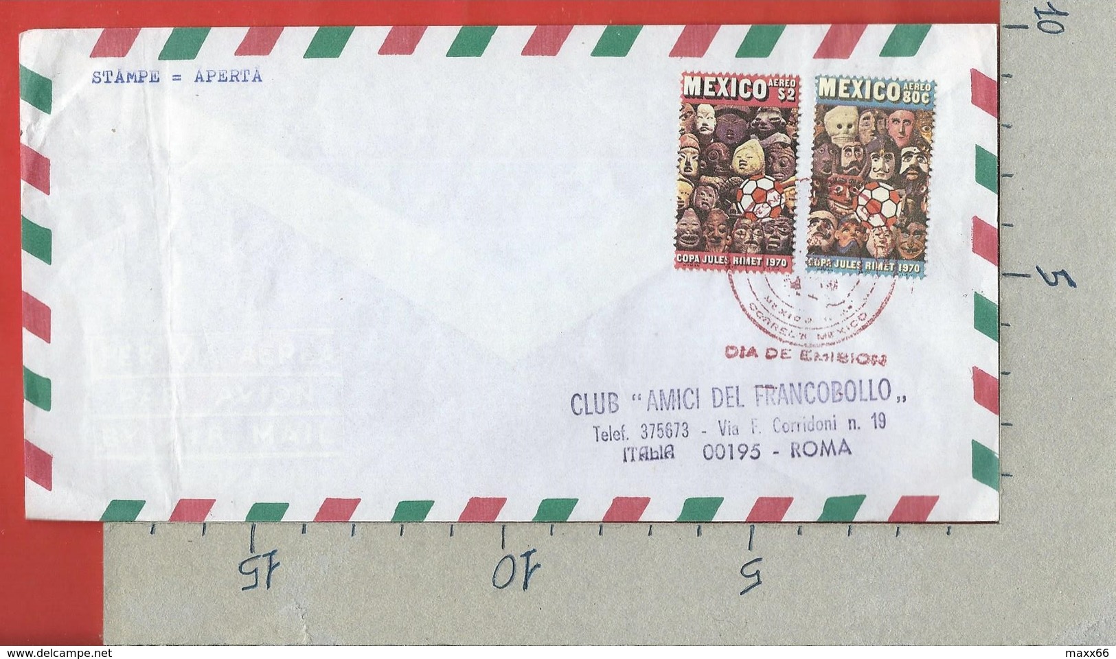 MESSICO FDC - 1970 - Airmail - Football World Cup - Mexico - 10 X 20 - Messico