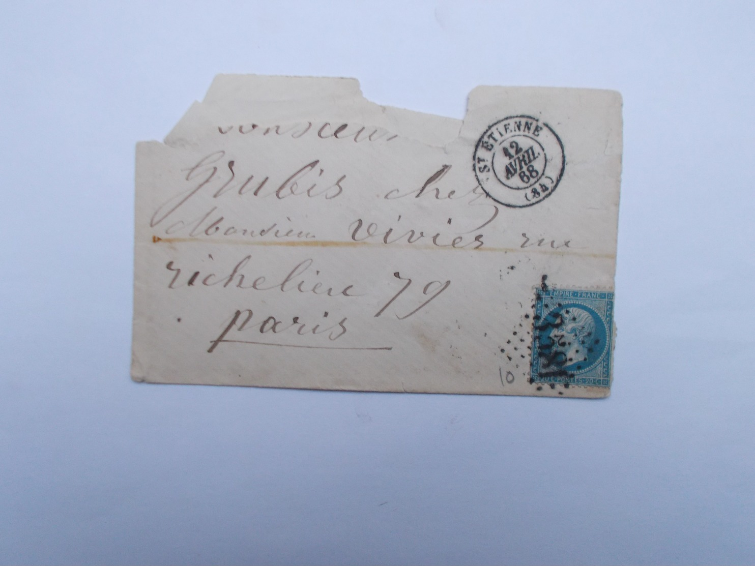 TIMBRE SUR LETTRE 20 C BLEU - 1862 Napoleon III