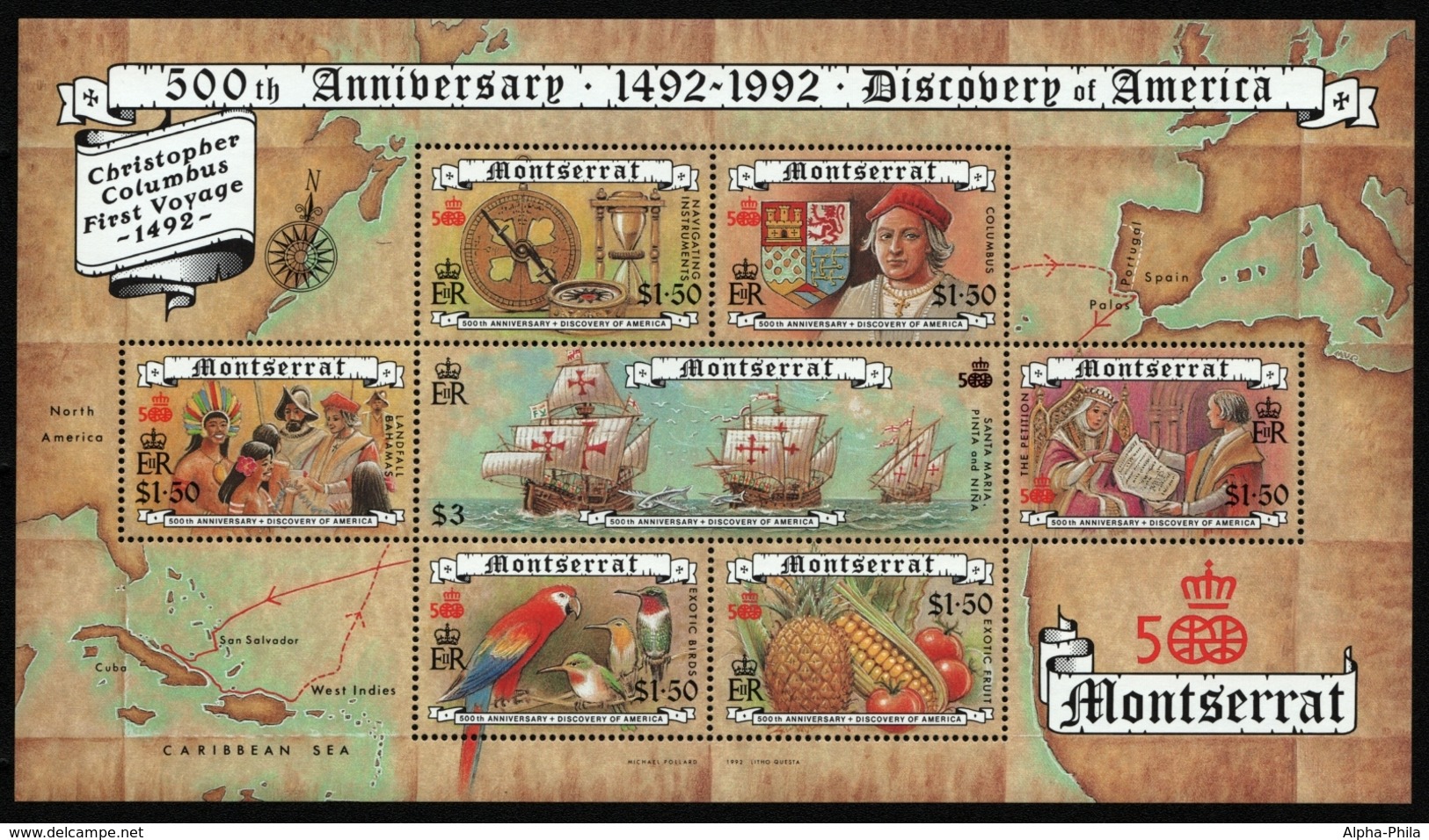 Montserrat 1992 - Mi-Nr. Block 62 ** - MNH - Schiffe / Ships - Columbus - Montserrat