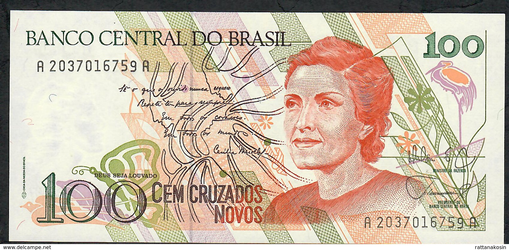 BRAZIL P220 100 CRUZADOS NOVOS 1989 #A2037   UNC. - Brazil