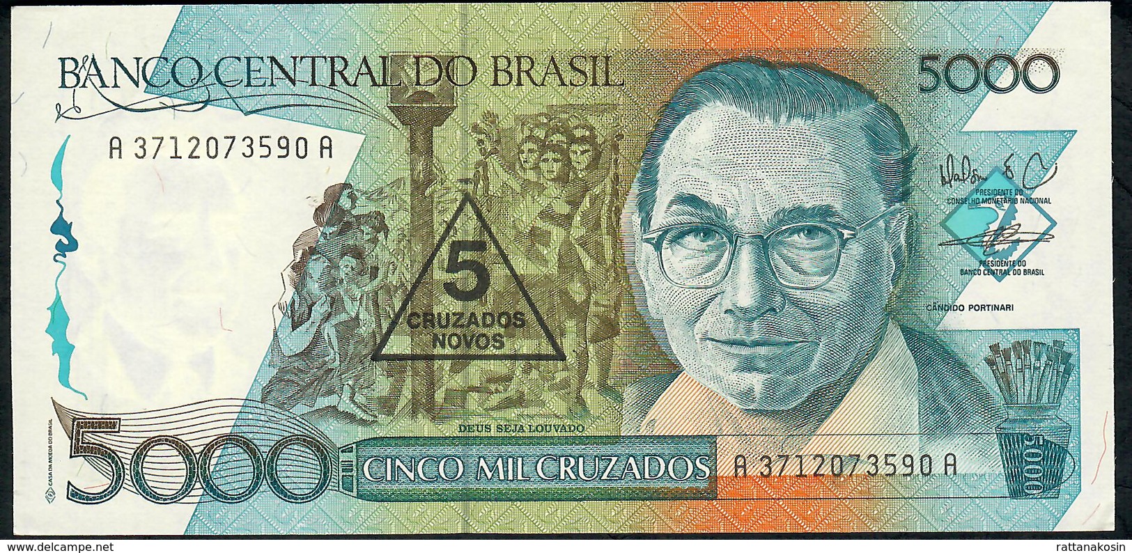 BRAZIL P217a 5 CRUZADOS NOVOS/5000 CRUZADOS 1989 #A3712 Signature 29 UNC. - Brasile