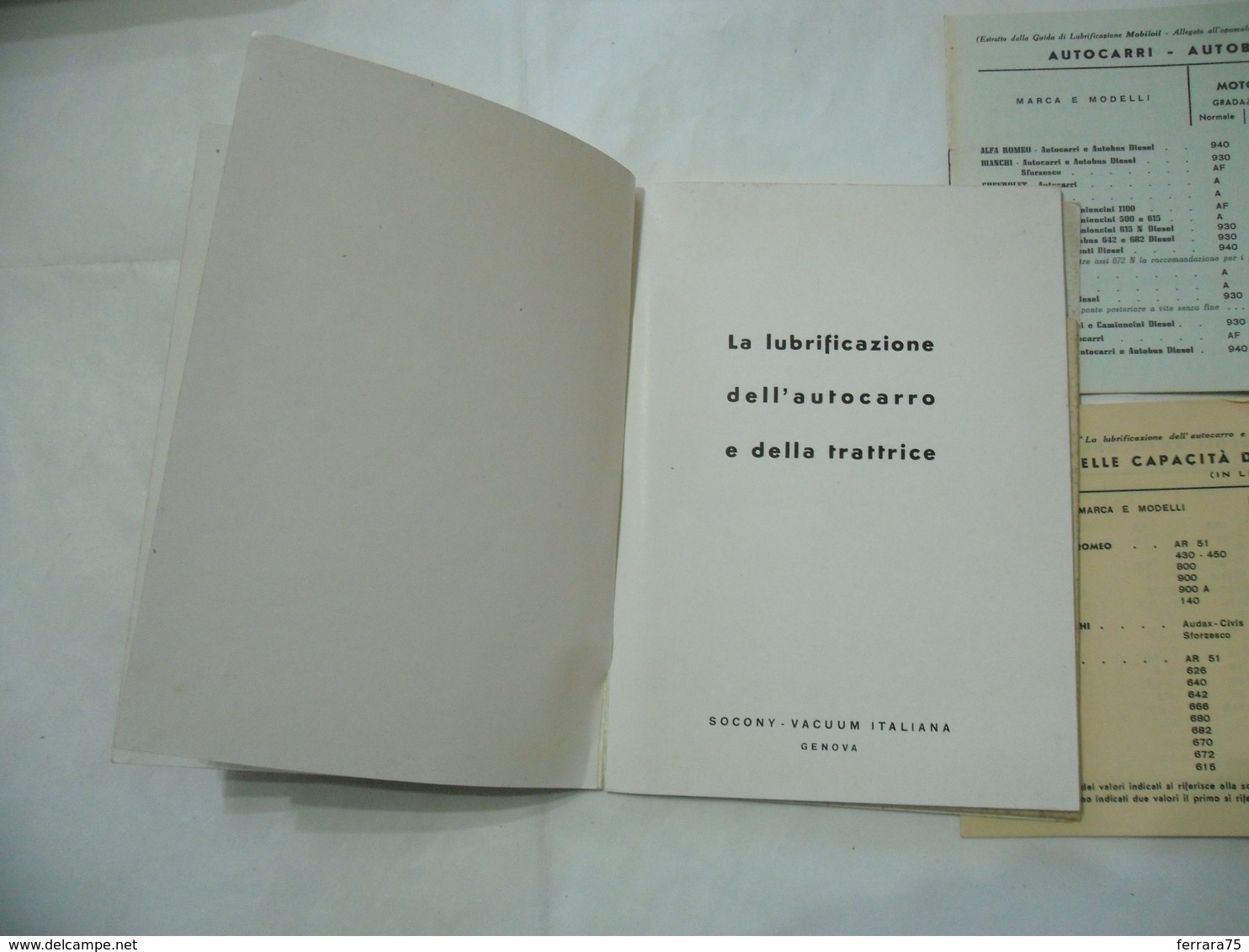 MANUALE OPUSCOLO LA LUBRIFICAZIONE DELL'AUTOCARRO DELLA TRATTRICE SOCONY - Altri & Non Classificati