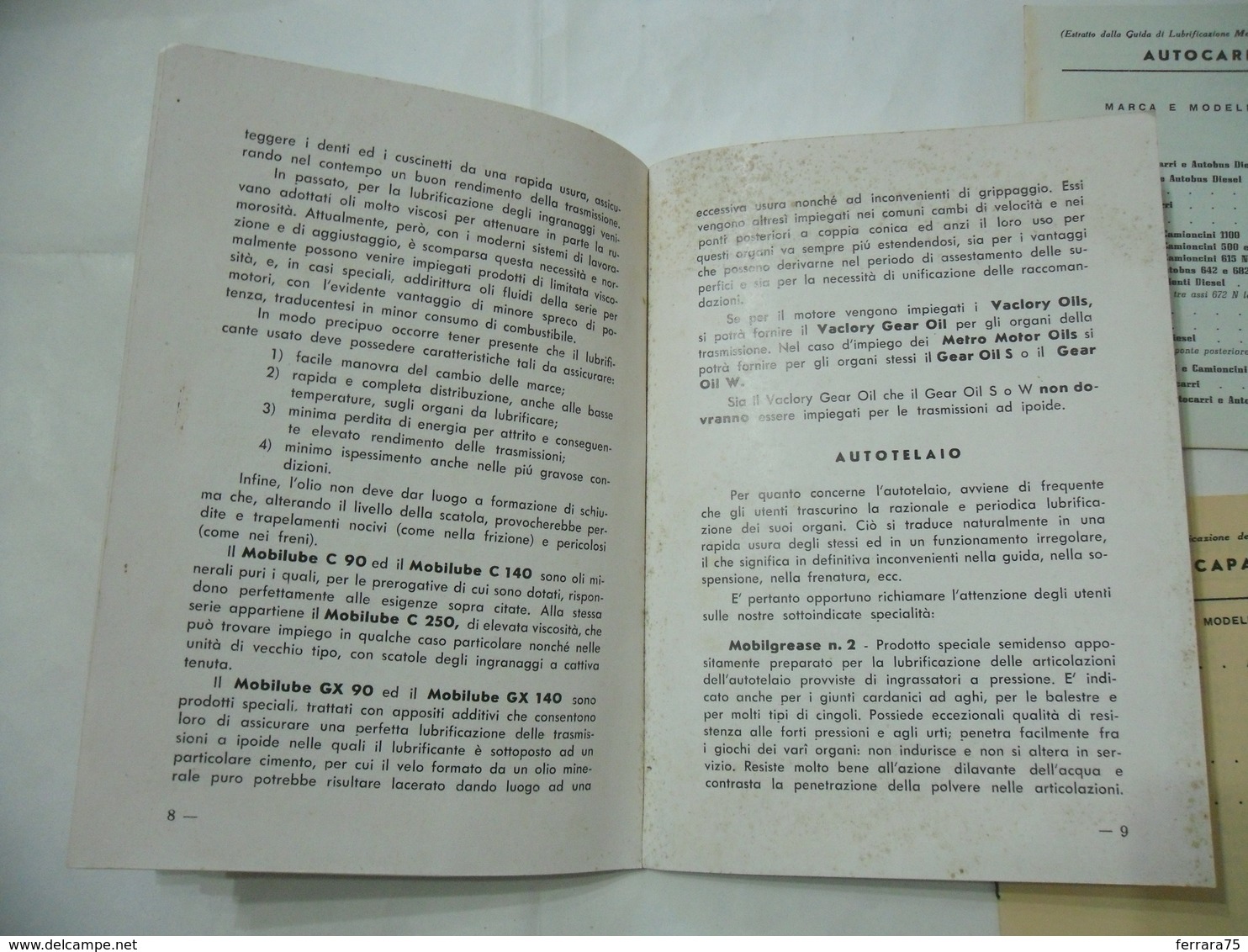 MANUALE OPUSCOLO LA LUBRIFICAZIONE DELL'AUTOCARRO DELLA TRATTRICE SOCONY