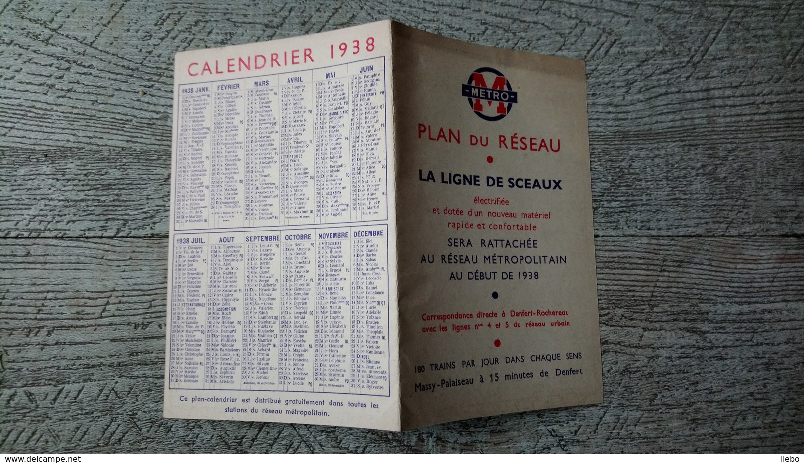 Plan Du Réseau Métro Calendrier 1938 - Europe