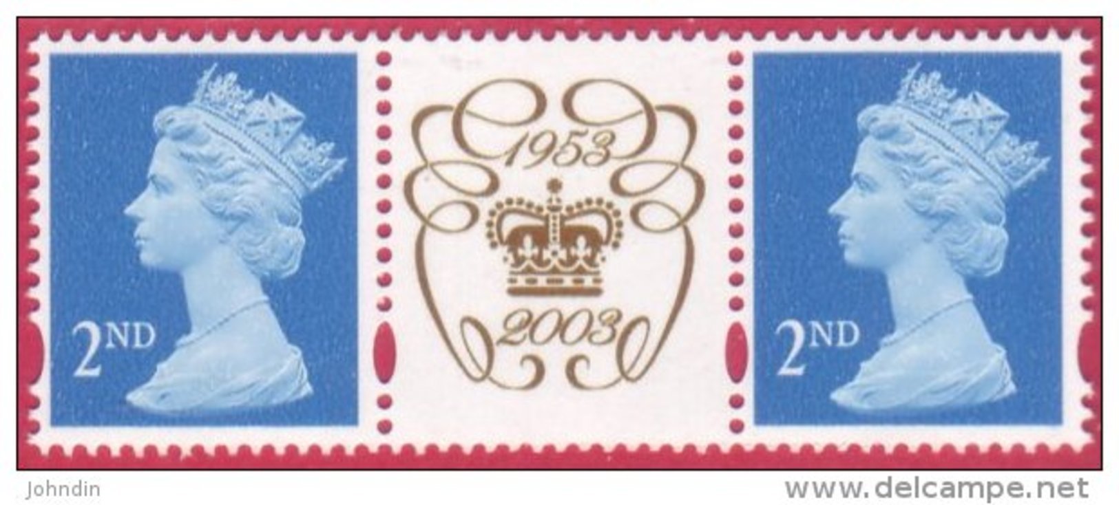 2003 GB Machin Strip - NVI's 2nd Class - Label In The Middle With Crown Design - 2nd Class UM/ MNH - Machins