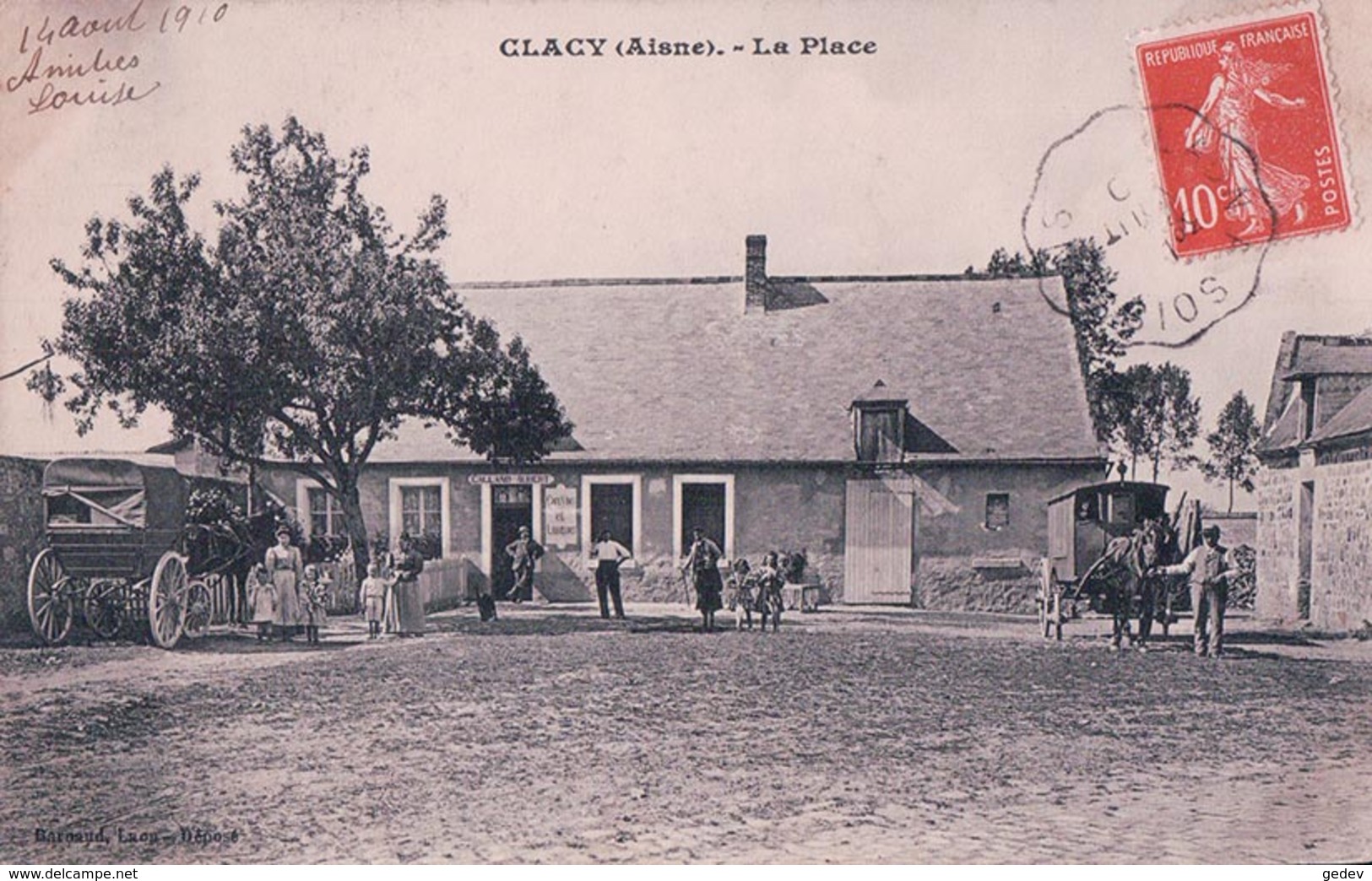 France 02, Glacy, La Place, Vins Et Liqueurs Calland Aubert, Attelages (14.8.1910) - Autres & Non Classés