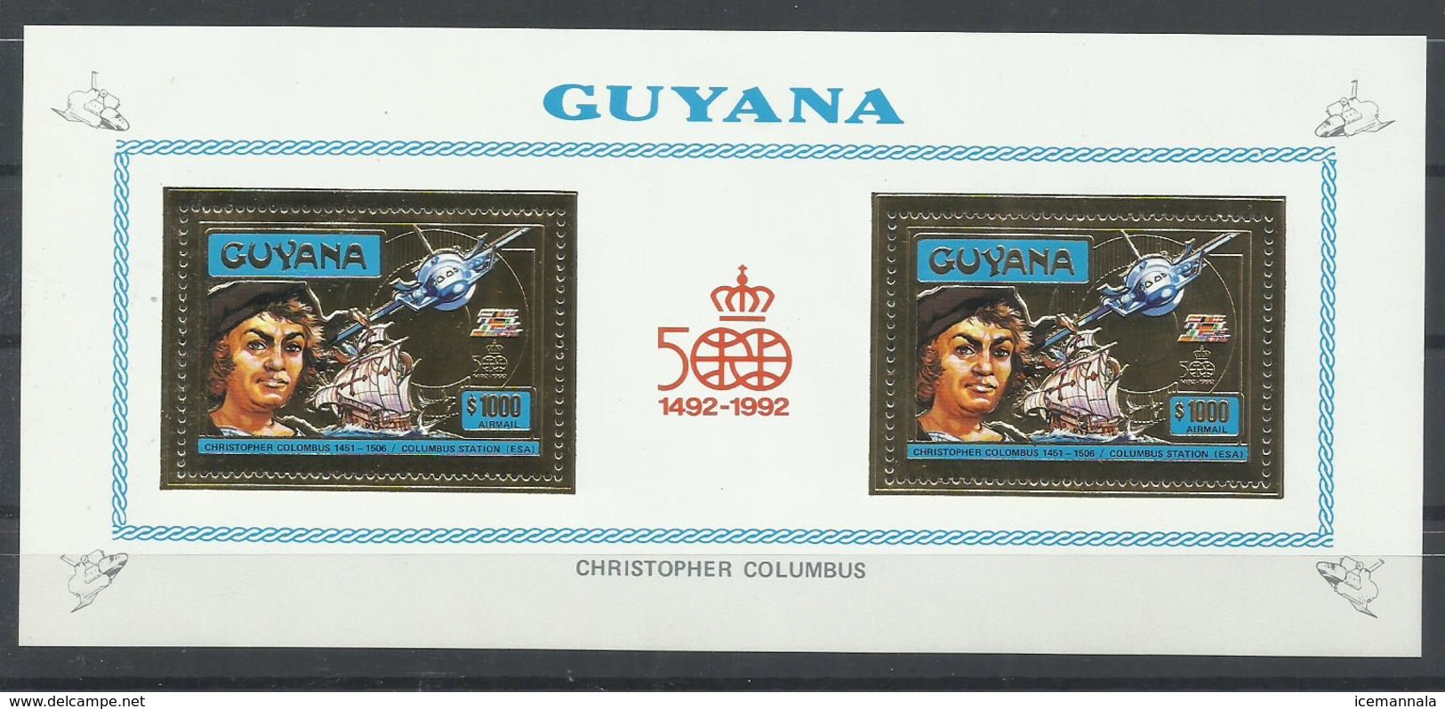 GUYANA HOJA BLOQUE  ORO CRISTOBAL COLON  MNH  ** - Guyana (1966-...)