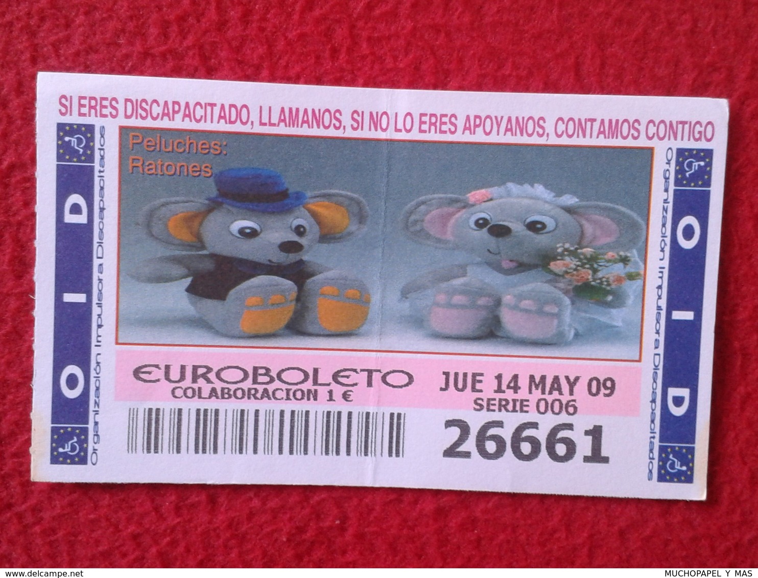 SPAIN DÉCIMO CUPÓN DE OID LOTERÍA LOTTERY LOTERIE PELUCHES STUFFED ANIMALS RATONES MOUSES RATS SOURIS...VER FOTO Y DESCR - Billetes De Lotería