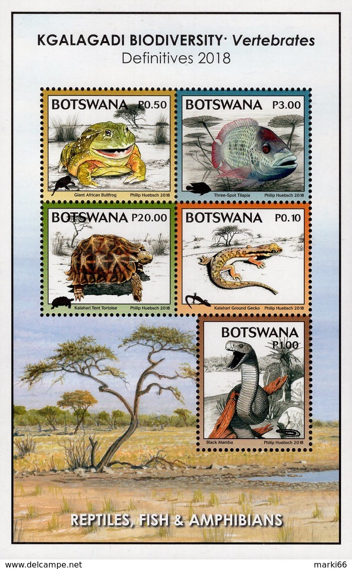 Botswana - 2018 - Kgalagadi Biodiversity - Reptiles, Fish And Amphibians - Mint Souvenir Sheet - Botswana (1966-...)