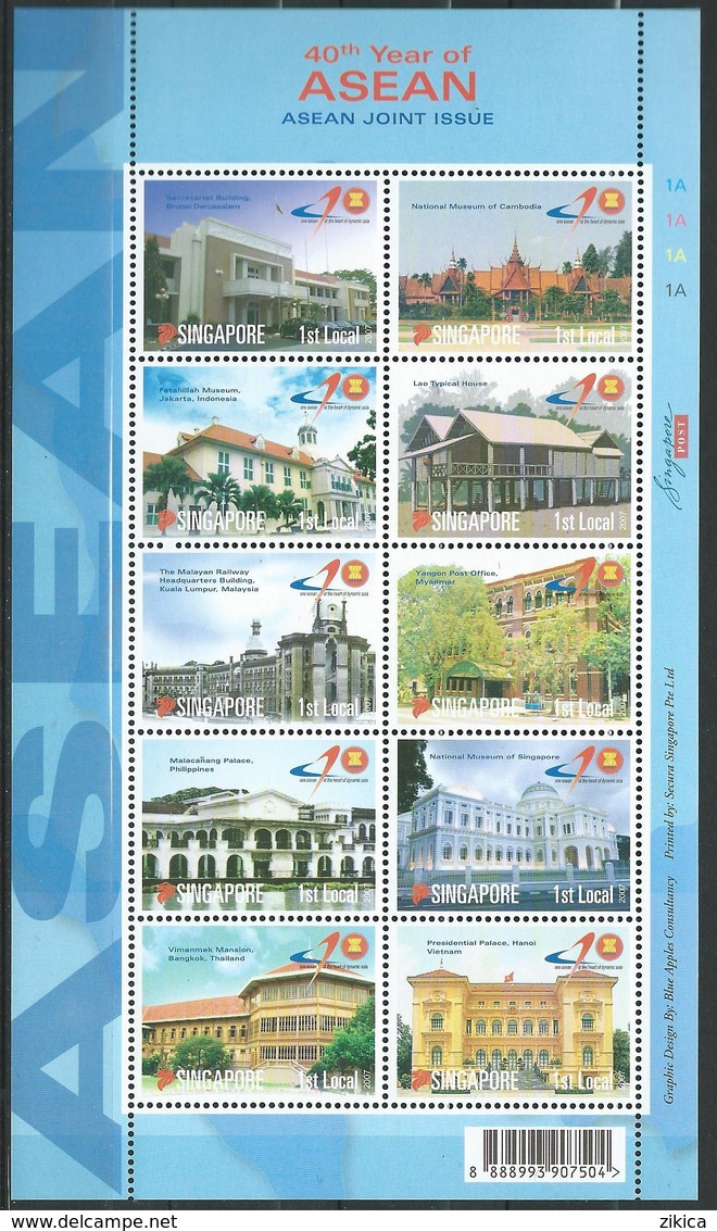 Singapore 2007 The 40th Ann. Of ASEAN,S/S.MNH. Building,Houses,Vietnam,Lao,Cambodia,Brunei,Philippines,Thailand,Myanmar, - Singapur (1959-...)