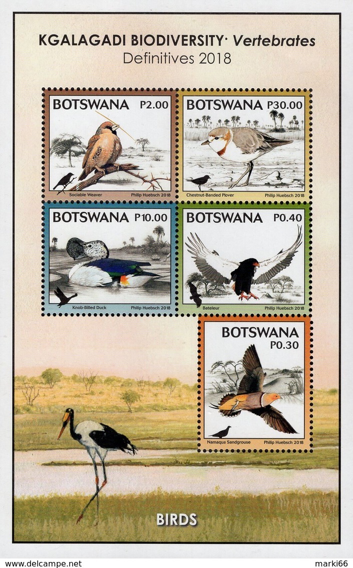 Botswana - 2018 - Kgalagadi Biodiversity - Birds - Mint Souvenir Sheet - Botswana (1966-...)