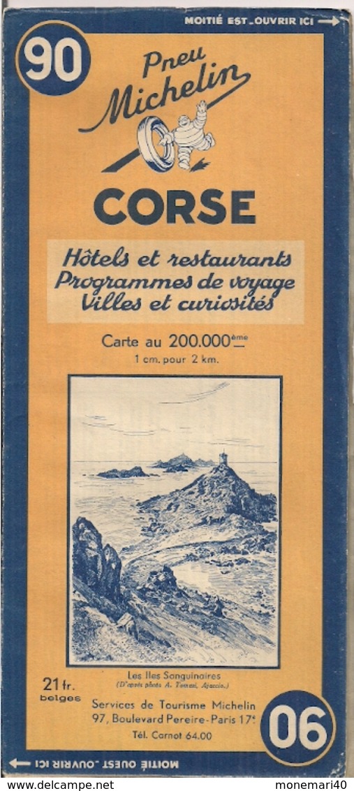 CORSE - CARTE ROUTIÈRE MICHELIN N° 90. - 200.000ème (1948) - Cartes Routières