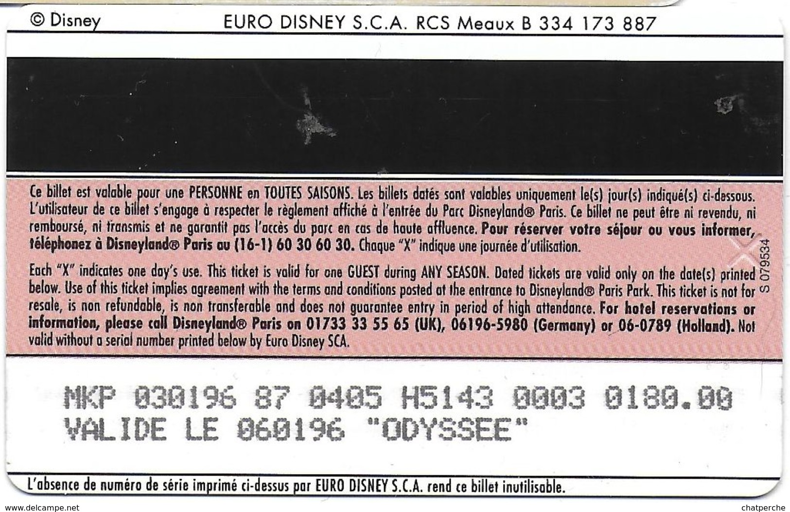 PASSEPORT DISNEY DISNEYLAND  PASSEPORT HAUTE-SAISON ODYSSÉE 1996 - Disney-Pässe