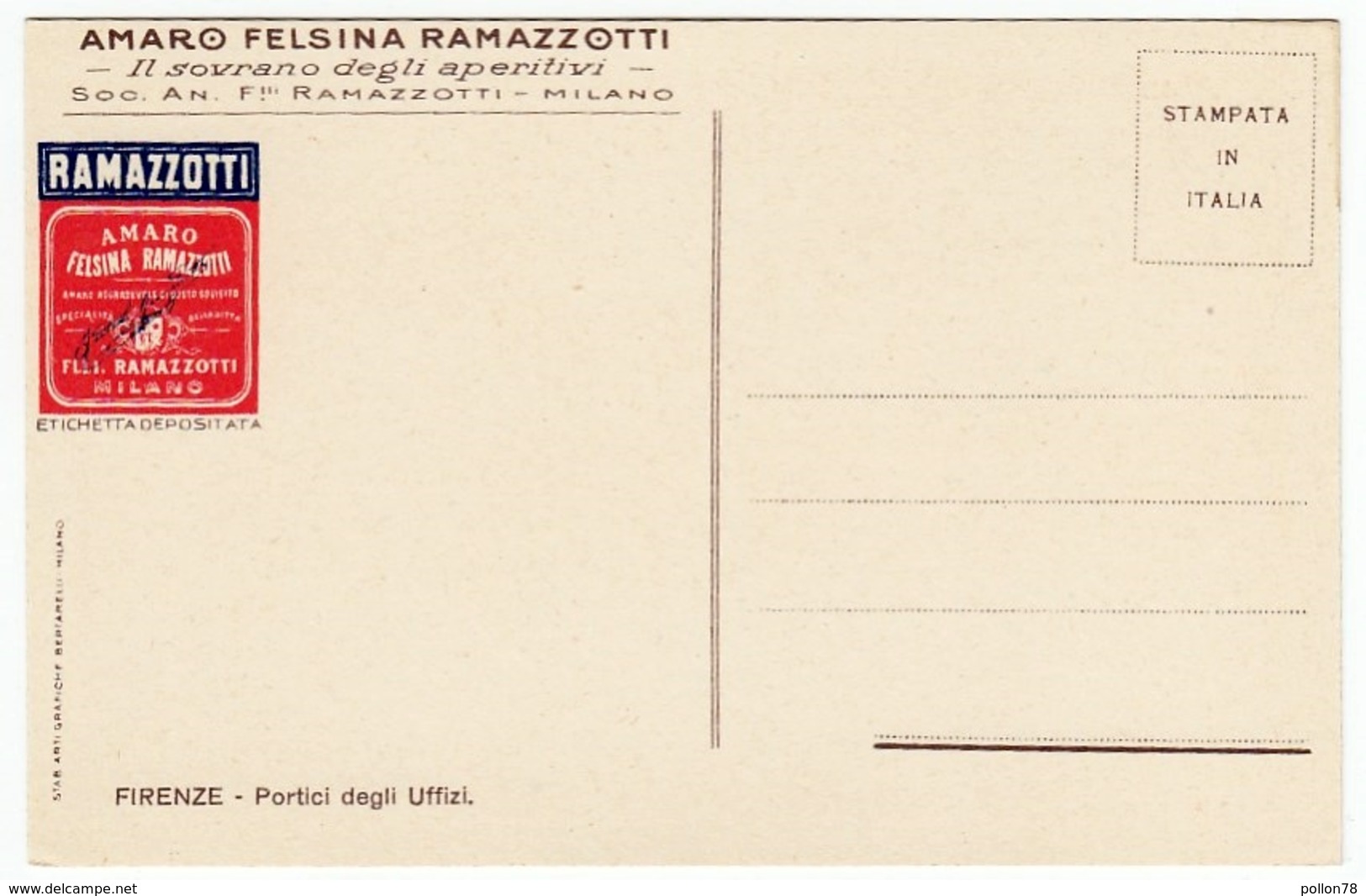 AMARO FELSINA RAMAZZOTTI - FIRENZE - PORTICI DEGLI UFFIZI - PUBBLICITARIA - Vedi Retro - F.p. - Firenze