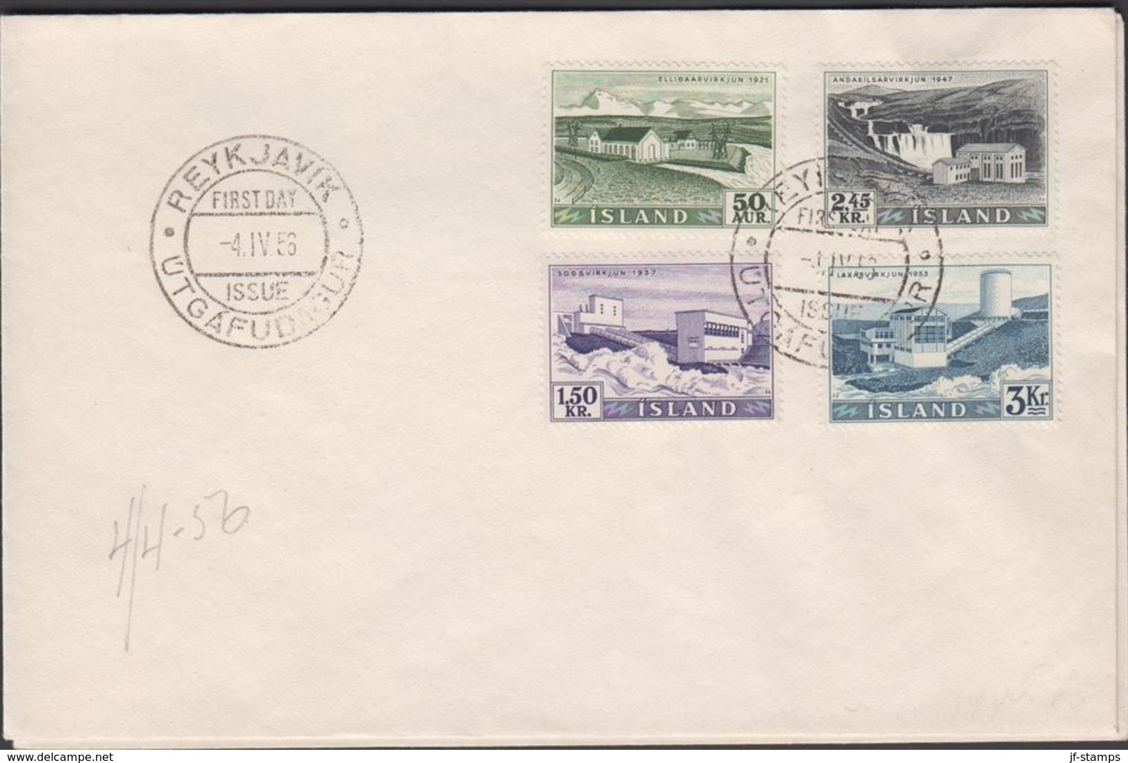 1956. Electricity. FDC REYKJAVIK -4. IV. 56.  (Michel 303-310) - JF310226 - Lettres & Documents