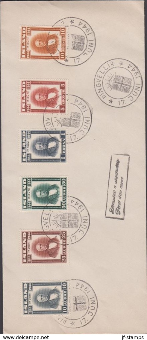 1944. SIGURDSSON FDC TINGVELLIR 17. JUNI 1944.  (Michel 231-236) - JF310233 - Brieven En Documenten