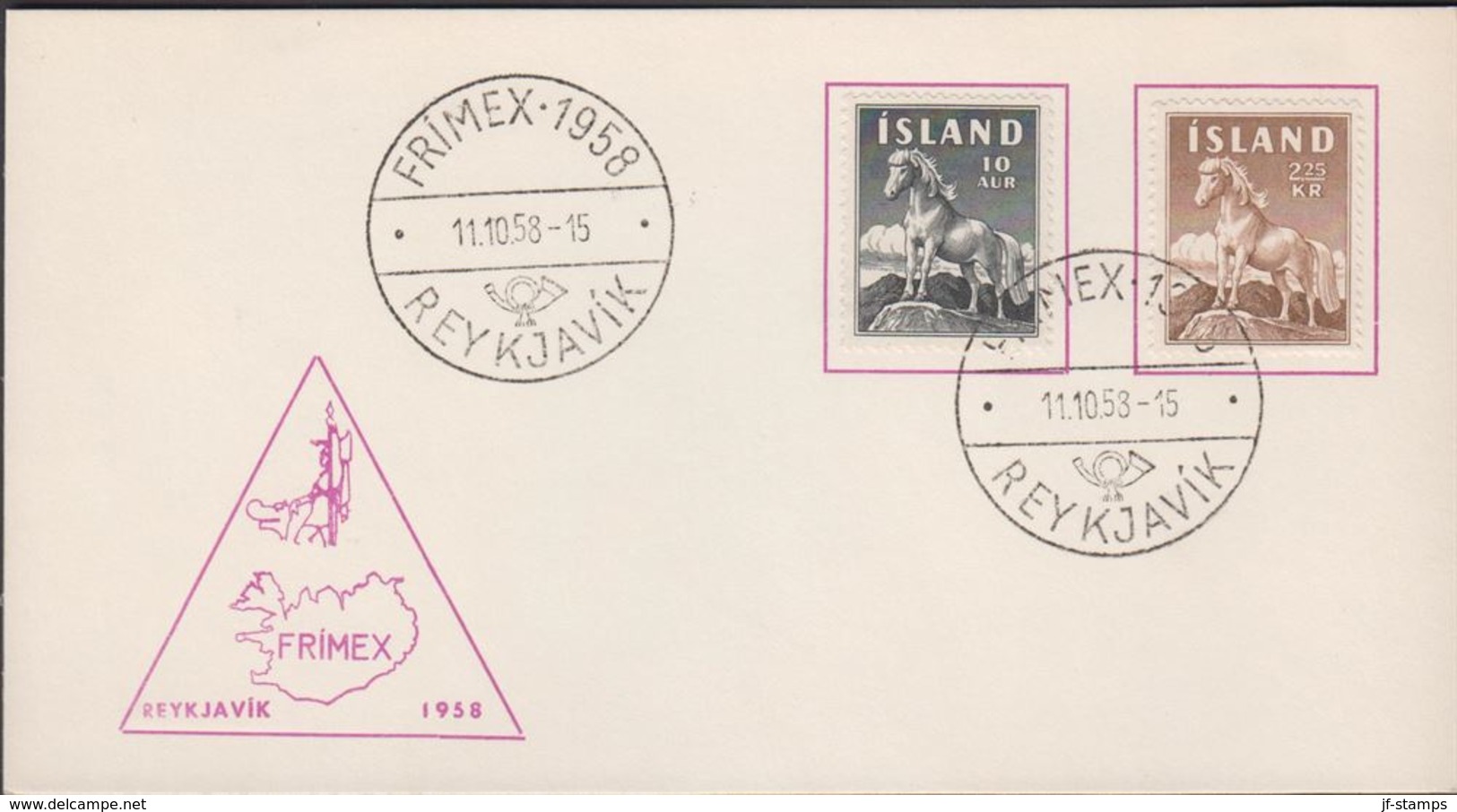 1958. PONY. FRIMEX 1958 REYKJAVIK 11.10.58. (Michel 325-326) - JF310254 - Covers & Documents