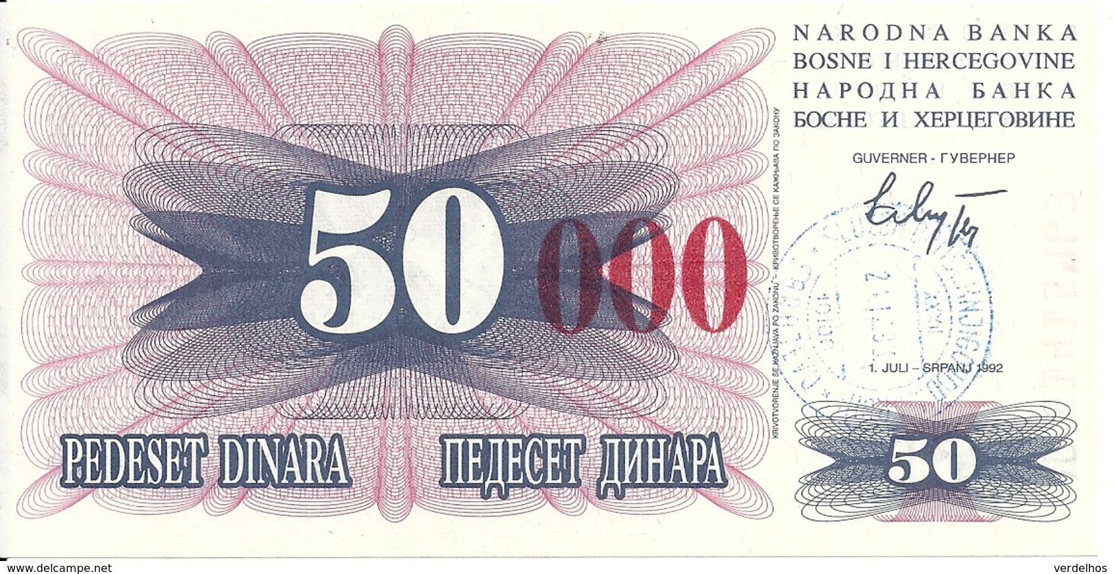 BOSNIE HERZEGOVINE 50000 DINARA 1993 UNC P 55 H - Bosnie-Herzegovine