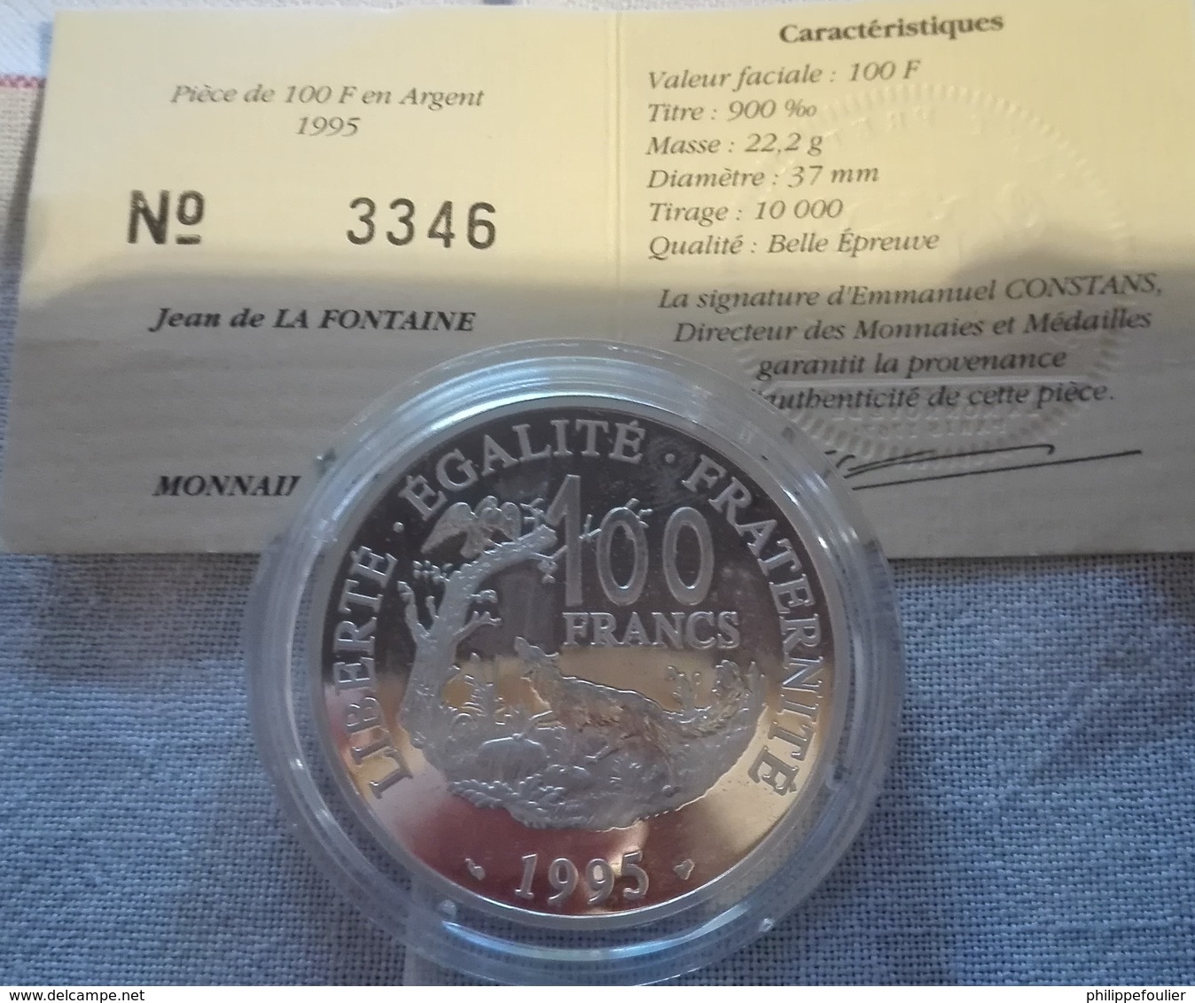 MONNAIE DE PARIS Jean De La Fontaine  , Belle  Épreuve 100 F.argent 1995 - Andere & Zonder Classificatie