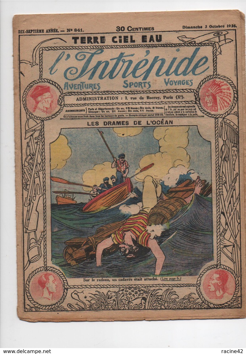 L'INTREPIDE - N°  841  Du 03.10.1926  * LES DRAMES DE L'OCEAN  * - L'Intrépide