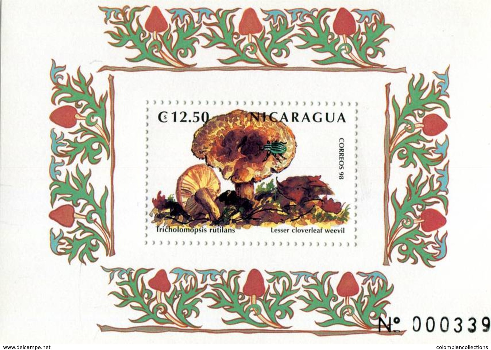 Lote 2291-2, Nicaragua, 1998, HF, SS, 2 V, Hongos E Insectos. Mushrooms And Insects - Nicaragua