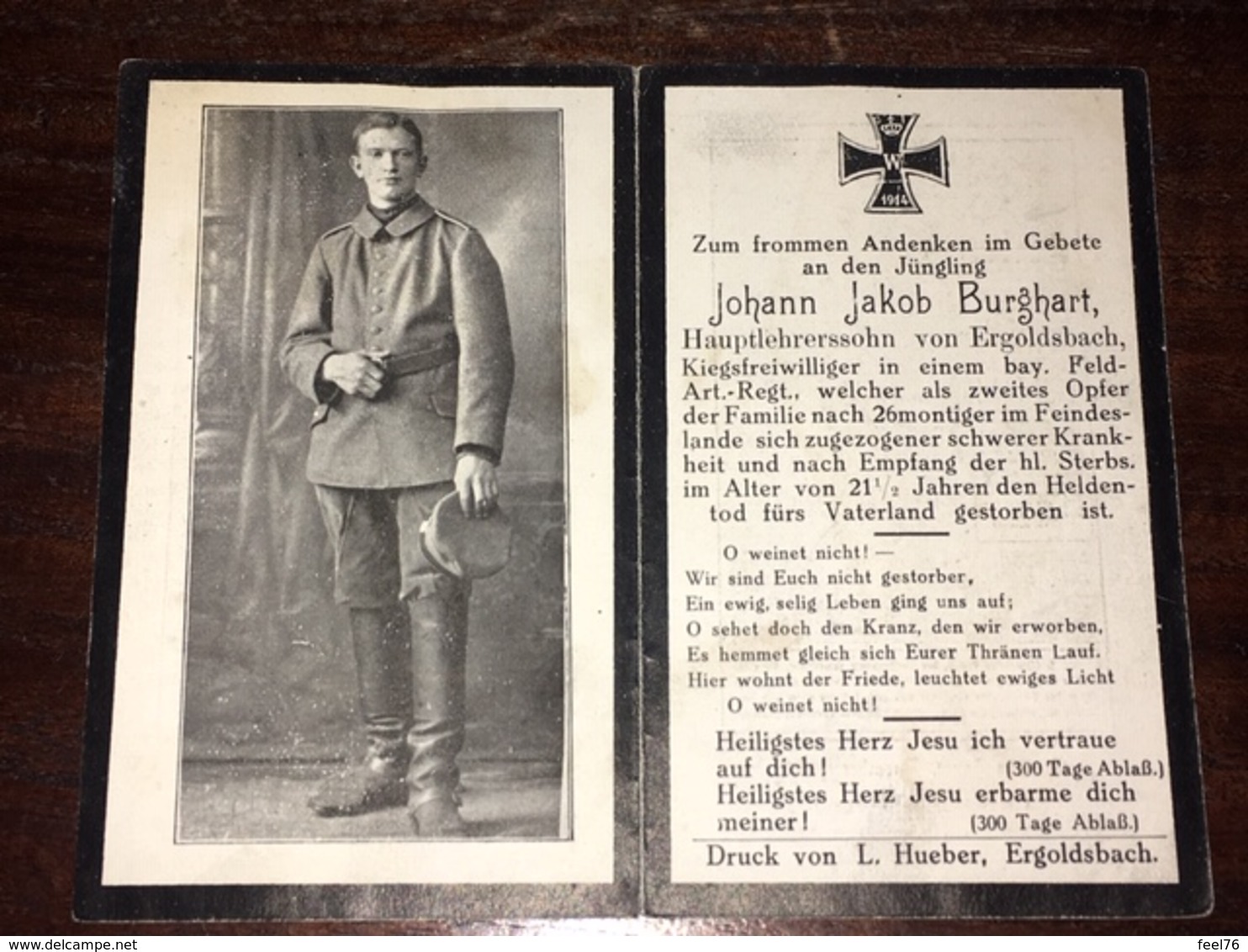 Sterbebild Wk1 Ww1 Bidprentje Avis Décès Deathcard FAR Aus Ergoldsbach - 1914-18