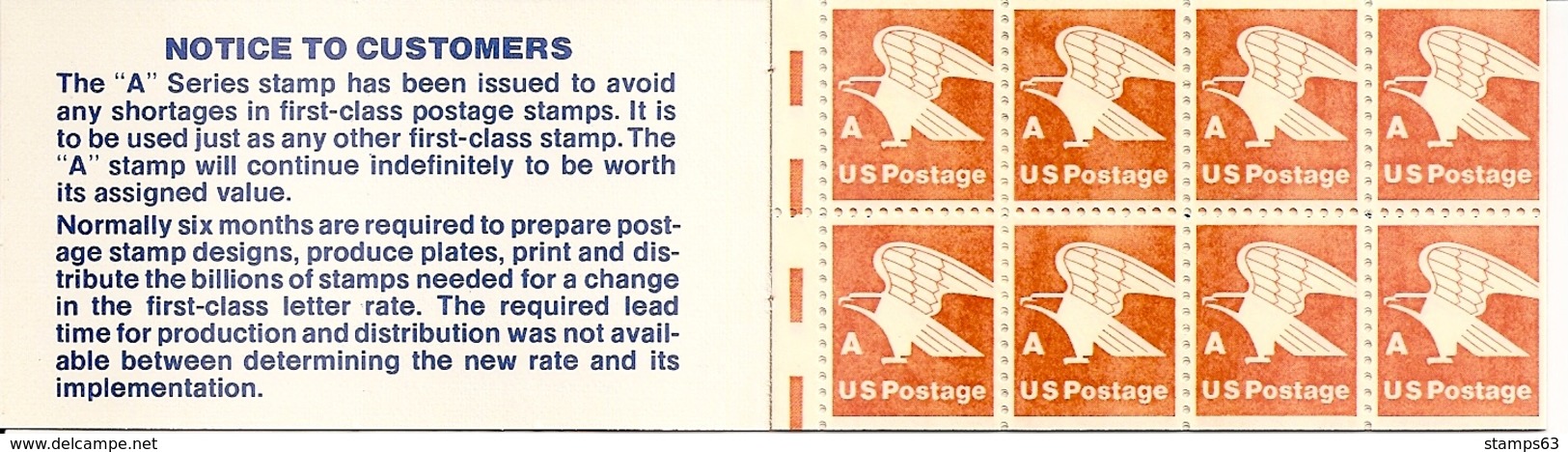 UNITED STATES (USA), 1978, Booklet 133, A-booklet, Vertical Registermarks - 2. 1941-80