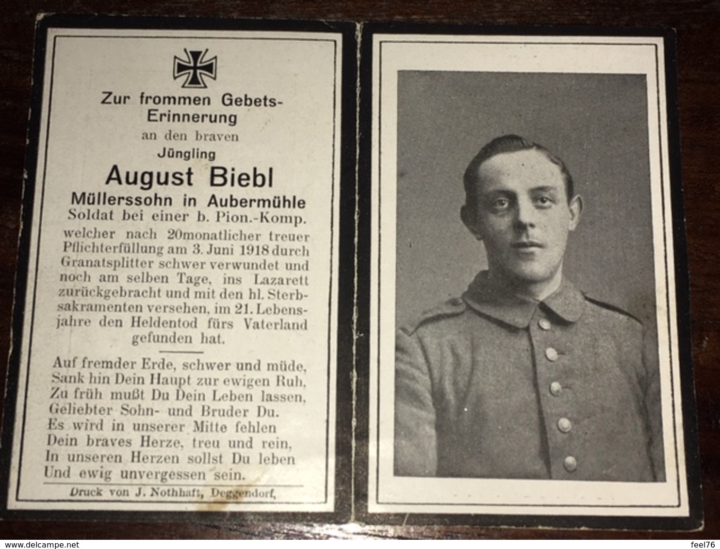 Sterbebild Wk1 Ww1 Bidprentje Avis Décès Deathcard Pionier Kompagnie 26 LHERY BLIGNY 3. Juni 1918 Aus Aubermühle - 1914-18