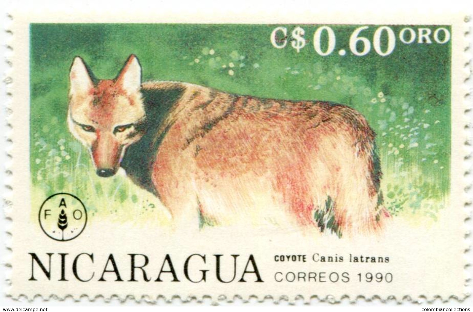 Lote 1821-7, Nicaragua, 1990, Sello, Stamp, Fauna, 7 V, FAO, Animal, Tiger, Panther, Coyote, Monkey, Bear - Nicaragua