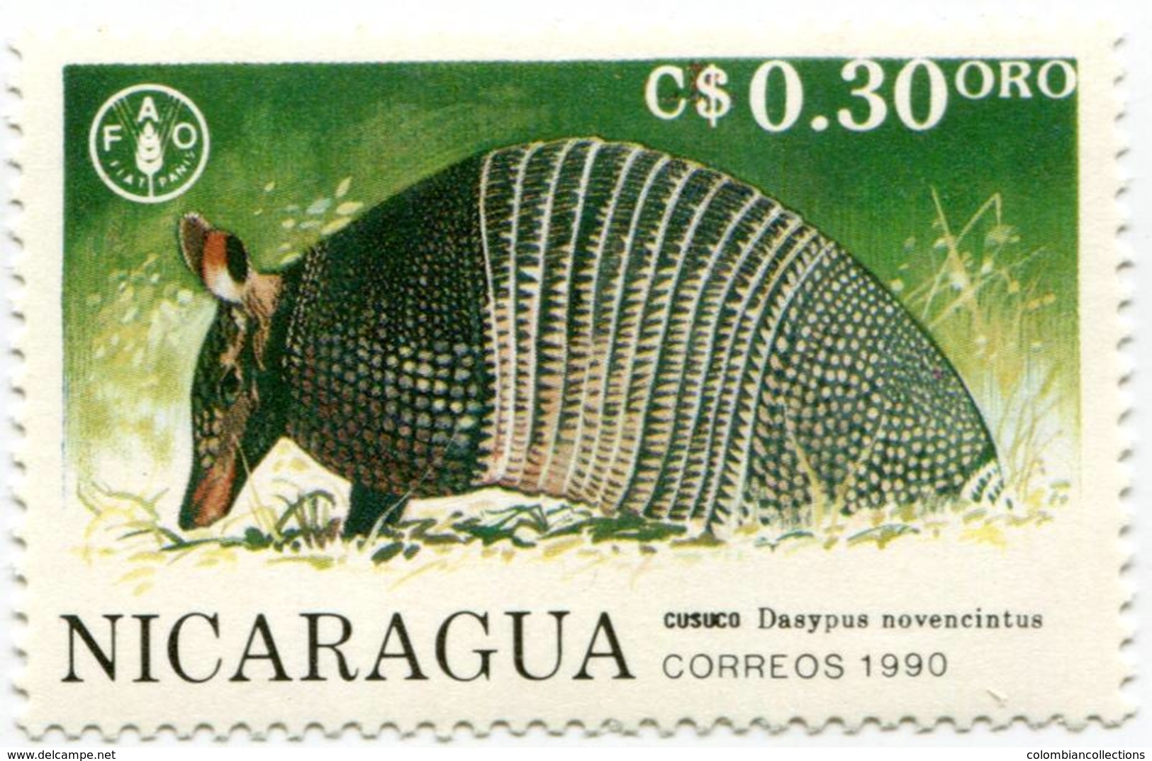 Lote 1821-7, Nicaragua, 1990, Sello, Stamp, Fauna, 7 V, FAO, Animal, Tiger, Panther, Coyote, Monkey, Bear - Nicaragua