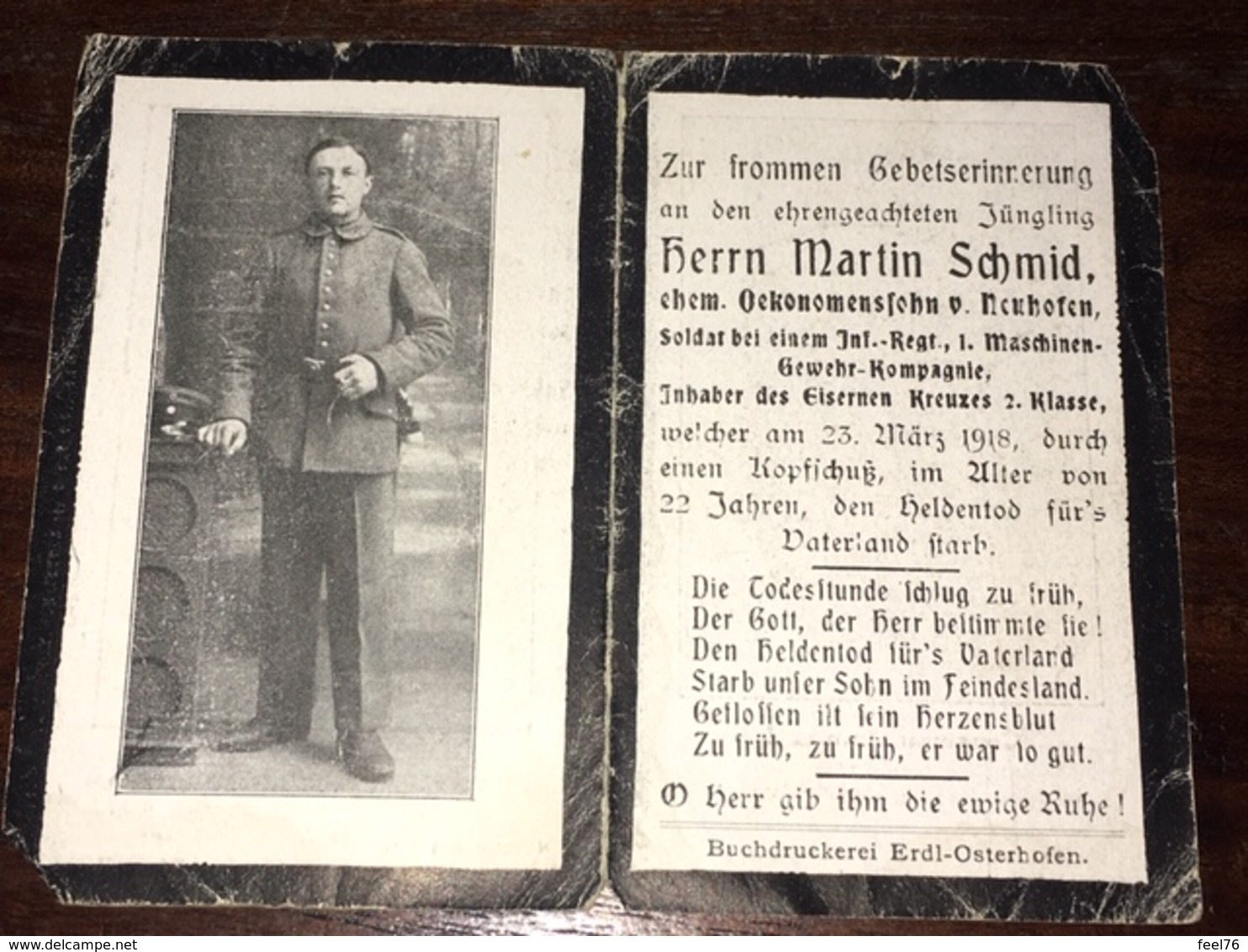 Sterbebild Wk1 Ww1 Bidprentje Avis Décès Deathcard ST. LEGER 23. März 1918 St. Laurent Blangy Aus Neuhofen - 1914-18