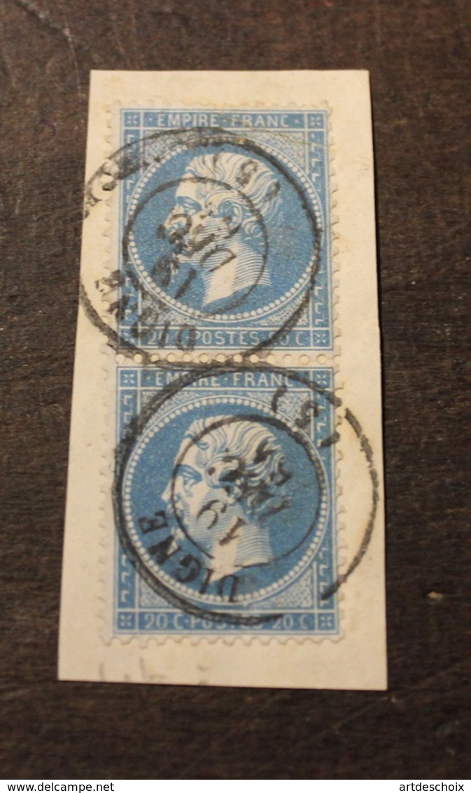 PAIRE VERTICALE N° 22  NAPOLEON 20 C BLEU CACHET DE DIGNE TRES PROPRE - 1862 Napoléon III